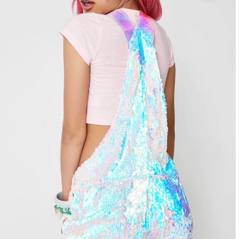 Jackalope Land Unicorn Moonbeam Short Sequin Overalls Short Size S - Picture 3 of 9